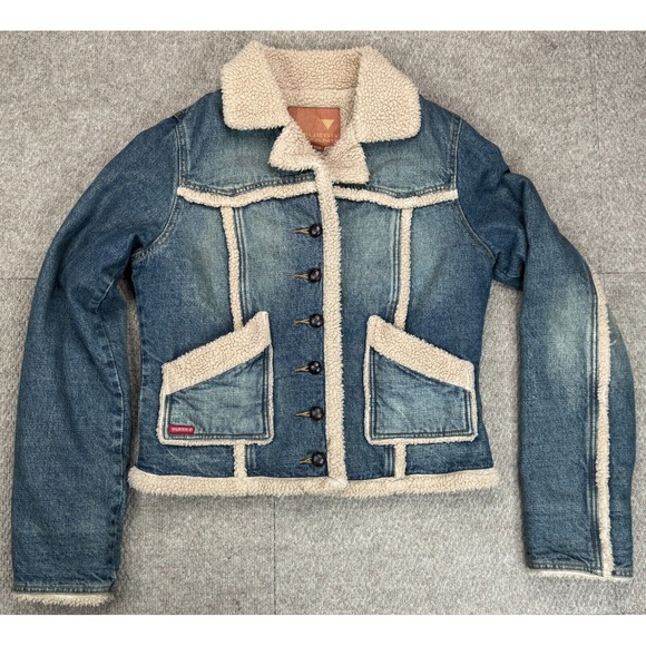 Guess Jackets & Blazers - Guess Women's 1970's Vtg Sherpa‎ Lined Full Button Denim Jacket Size Medium
